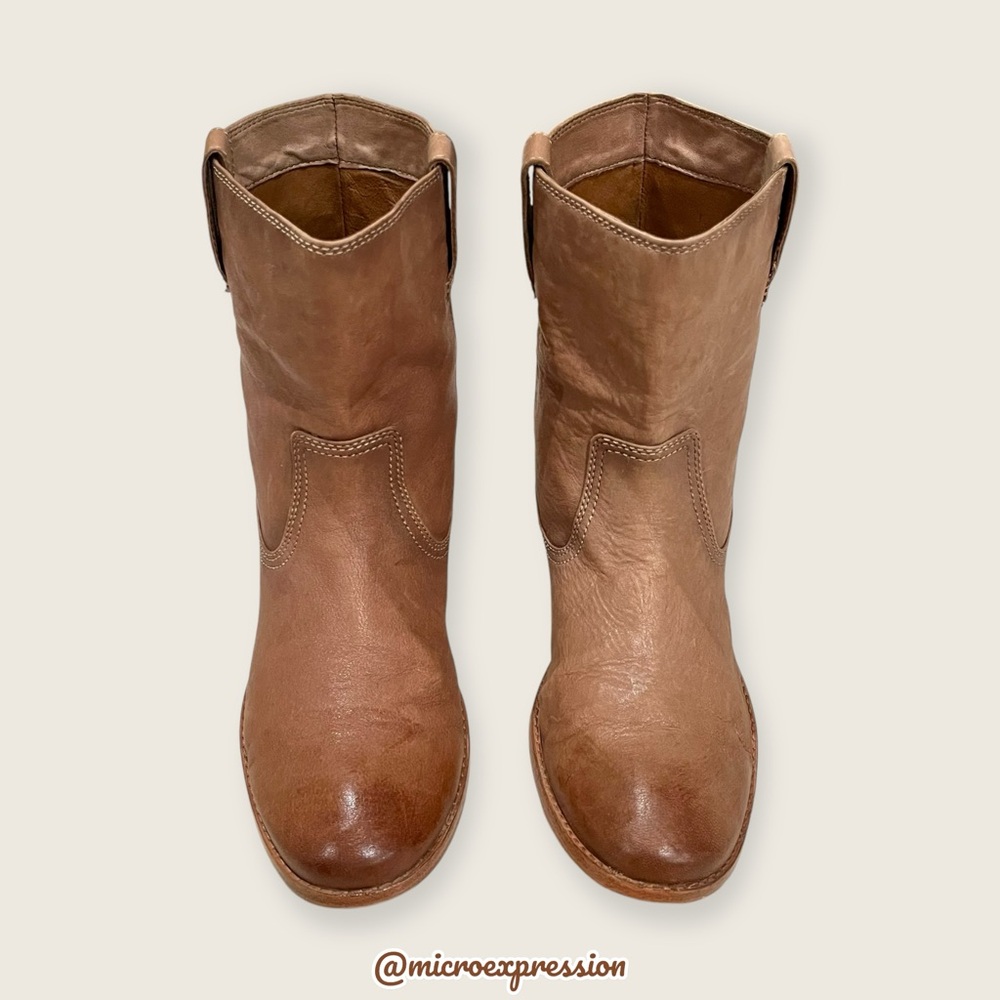 Frye Anna Short Light Tan Leather Pull On Comfy Casual Low Heel Ankle Booties - Picture 8 of 12